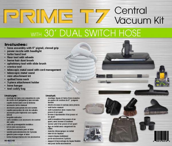 TCS Prime T7 Central Vacuum Kit 30ft Pigtail hose w/ Power Nozzle