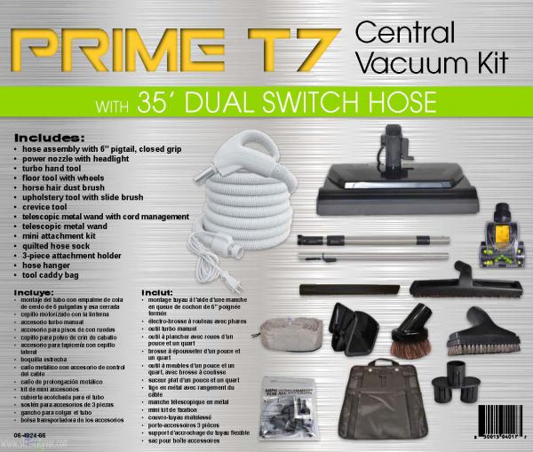 TCS Prime T7 Central Vacuum Kit 35ft Pigtail hose w/ Power Nozzle