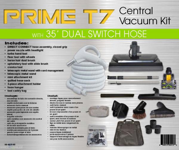 TCS Prime T7 Central Vacuum Kit 35ft Direct Connect hose w/ Power Nozzle